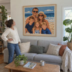 Custom punch needle portrait of a big family made from a family photo